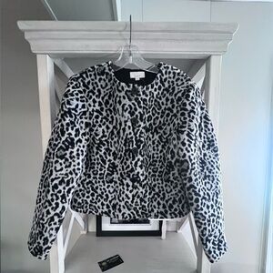 LOFT Black and White Leopard Faux Fur Teddy Jacket